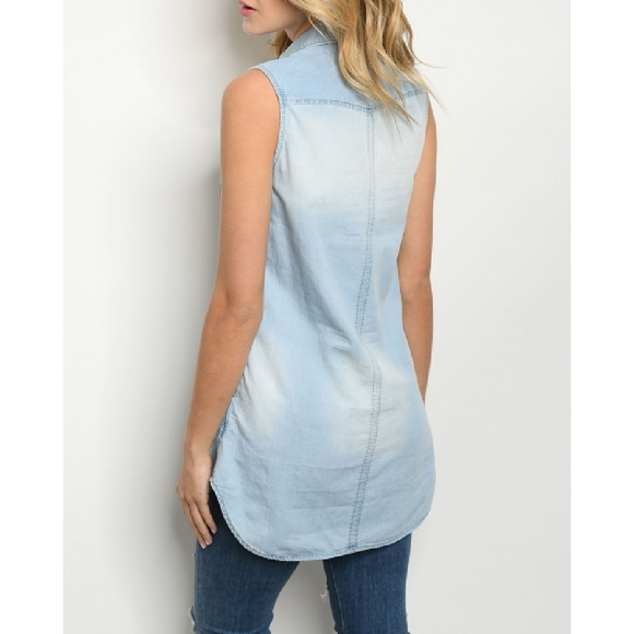 1 LEFT | Denim Buttondown Sleeveless Top - Picture 2 of 2